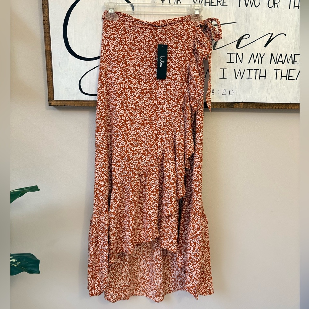 Lulu's Rust Floral High-Low Wrap Skirt